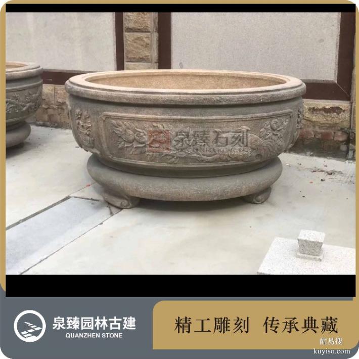 中式庭院石材花盆定制,石雕水缸